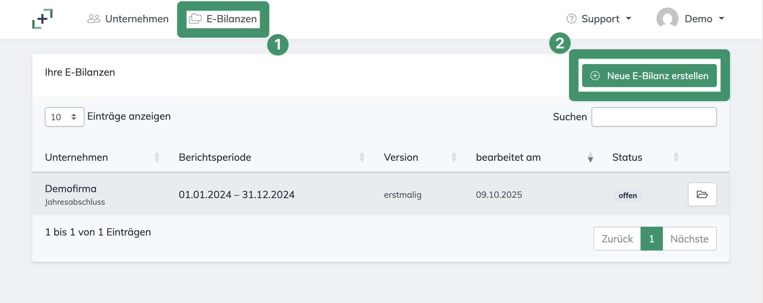 Neue E-Bilanz erstellen