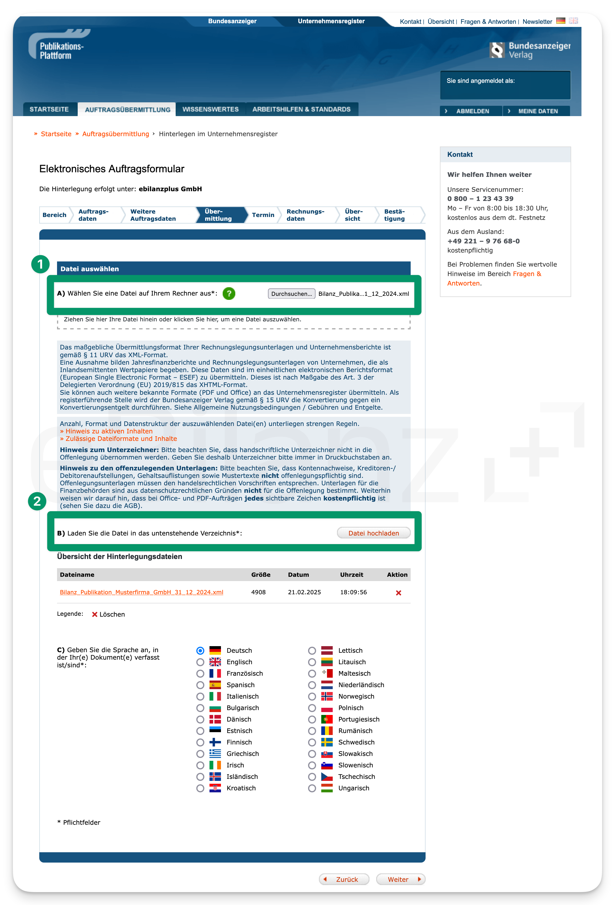 Upload auf der Publikations-Plattform, Schritt 2|plain
