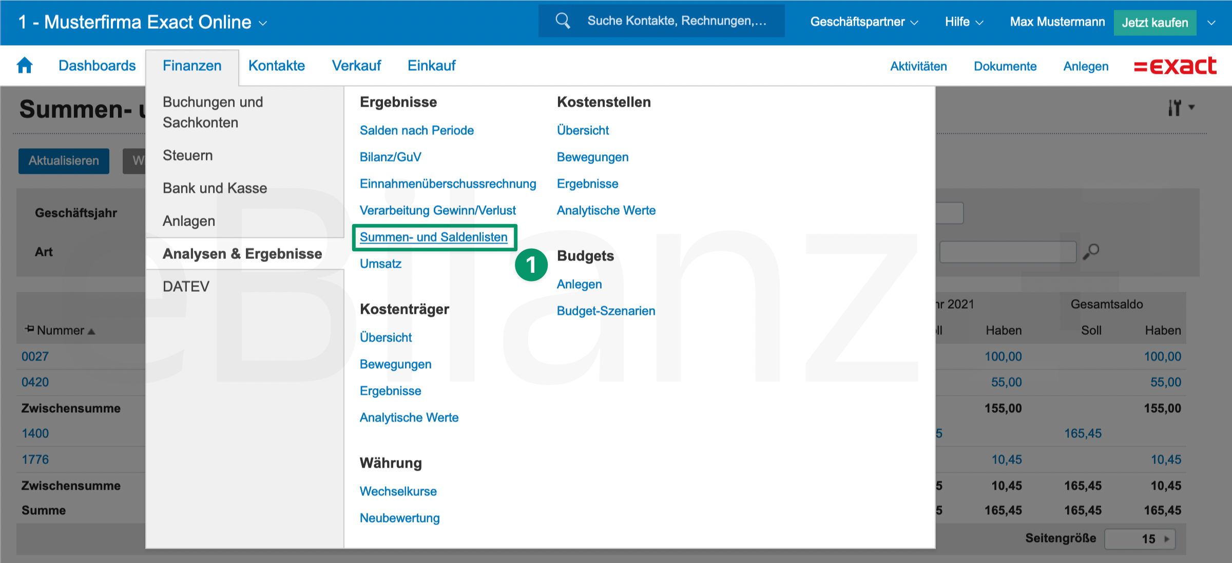 exact-summen-und-saldenliste-aufrufen