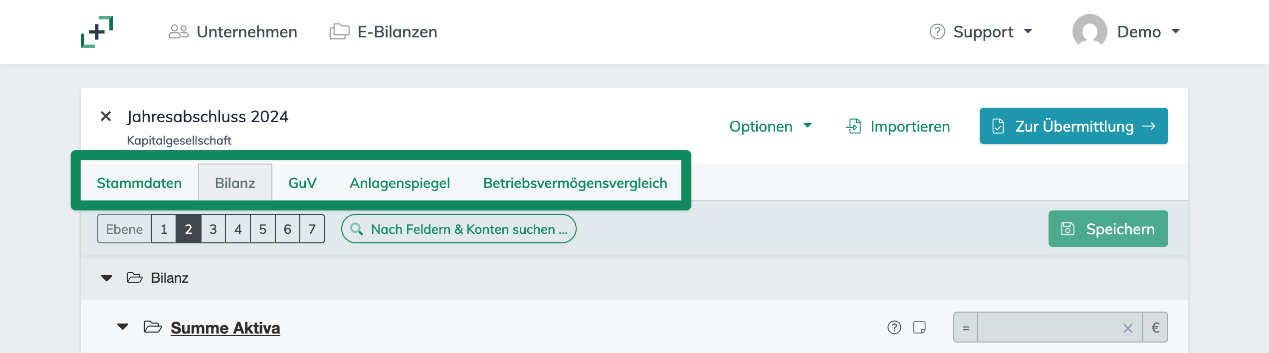 Zwischen den Berichtsbestandteilen der E-Bilanz über die Tabs wechseln.png