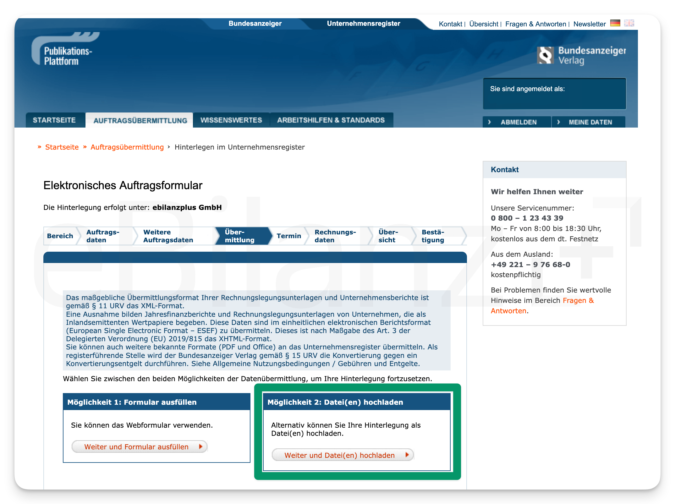 Upload auf der Publikations-Plattform, Schritt 1|plain