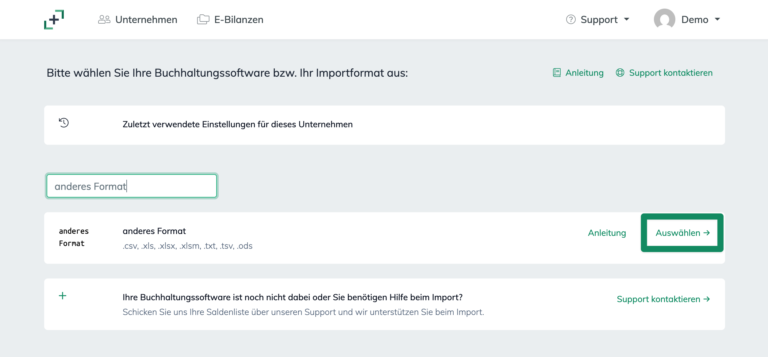 anderes Format importieren